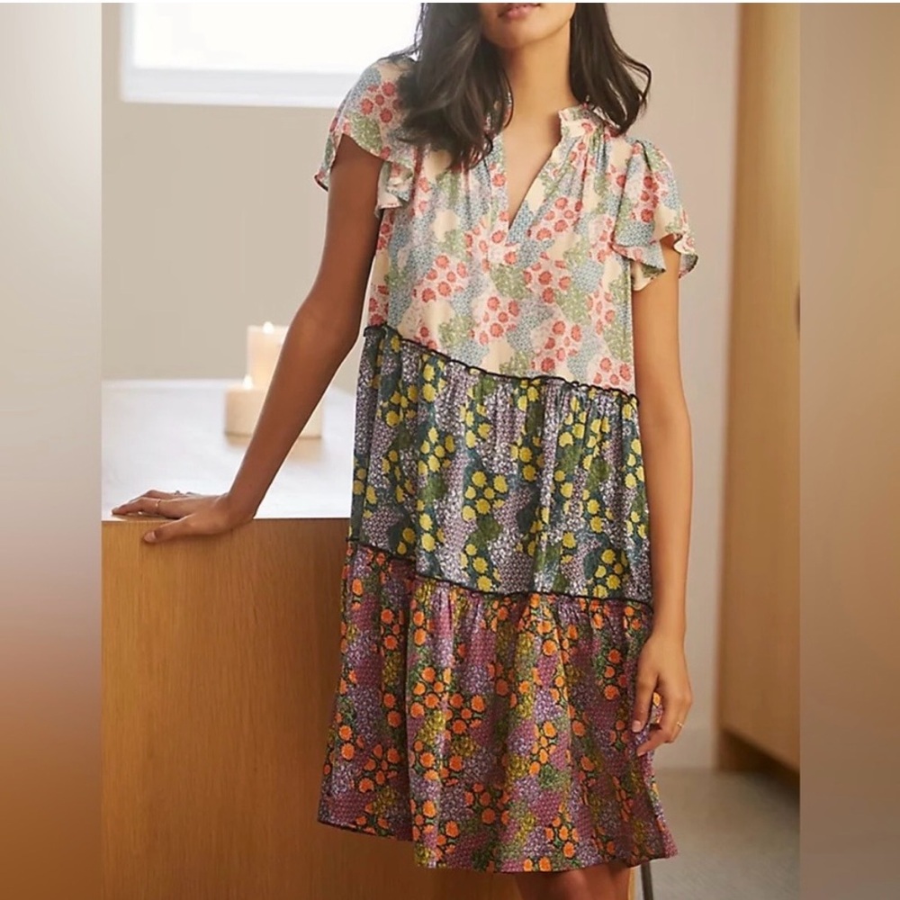 Anthropologie Penrose Tiered Floral Tiered Dress, size XS